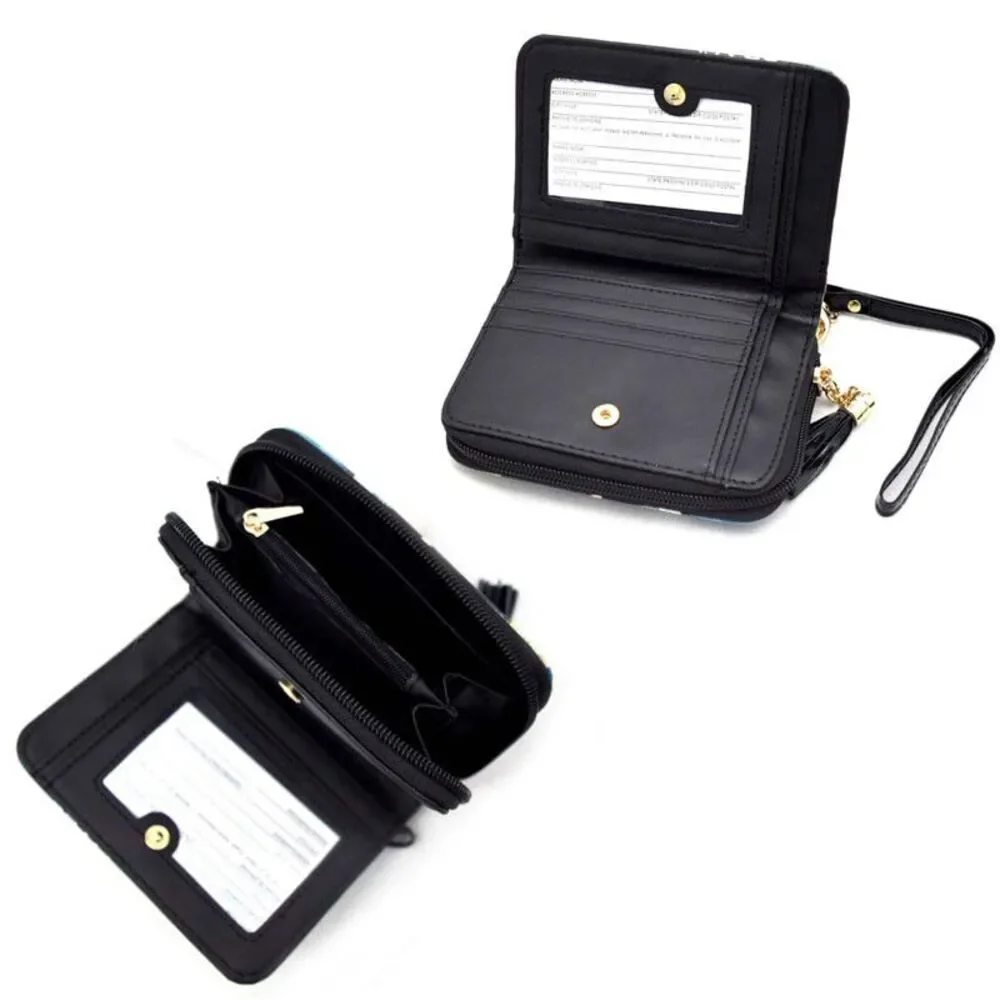Magazine Print Bi-Fold Wallet Compact Bi-fold Zipper Pocket Wallet Card Case